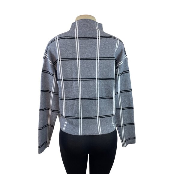 Max Studio Gray & White Plaid Mock Neck Long Sleeve Sweater Womens Size L - Picture 3 of 6